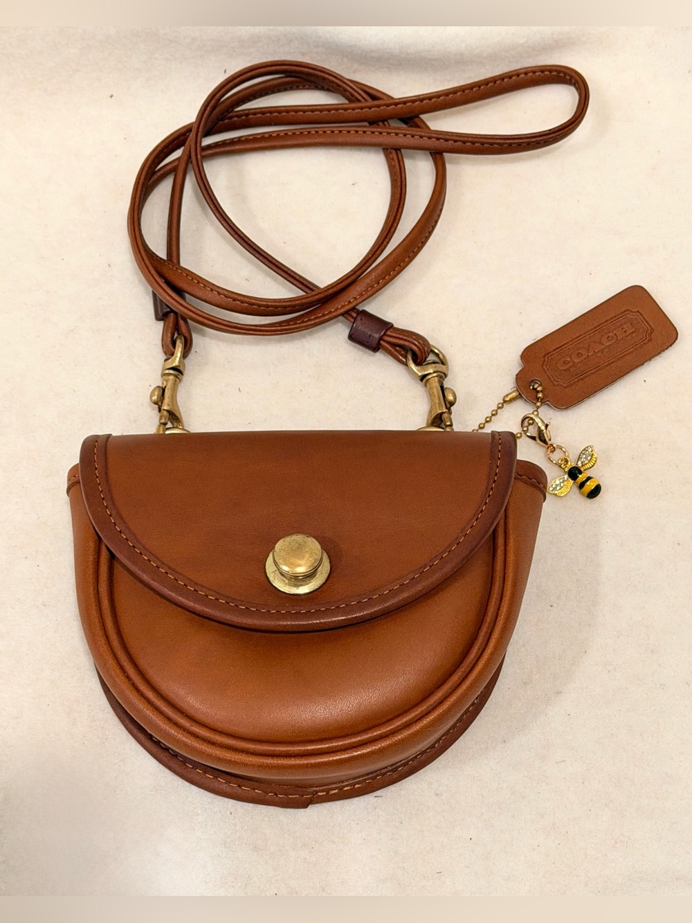 Vintage Coach British Tan Leather Mini Belt Bag 9826 Crossbody USA Made Restored
